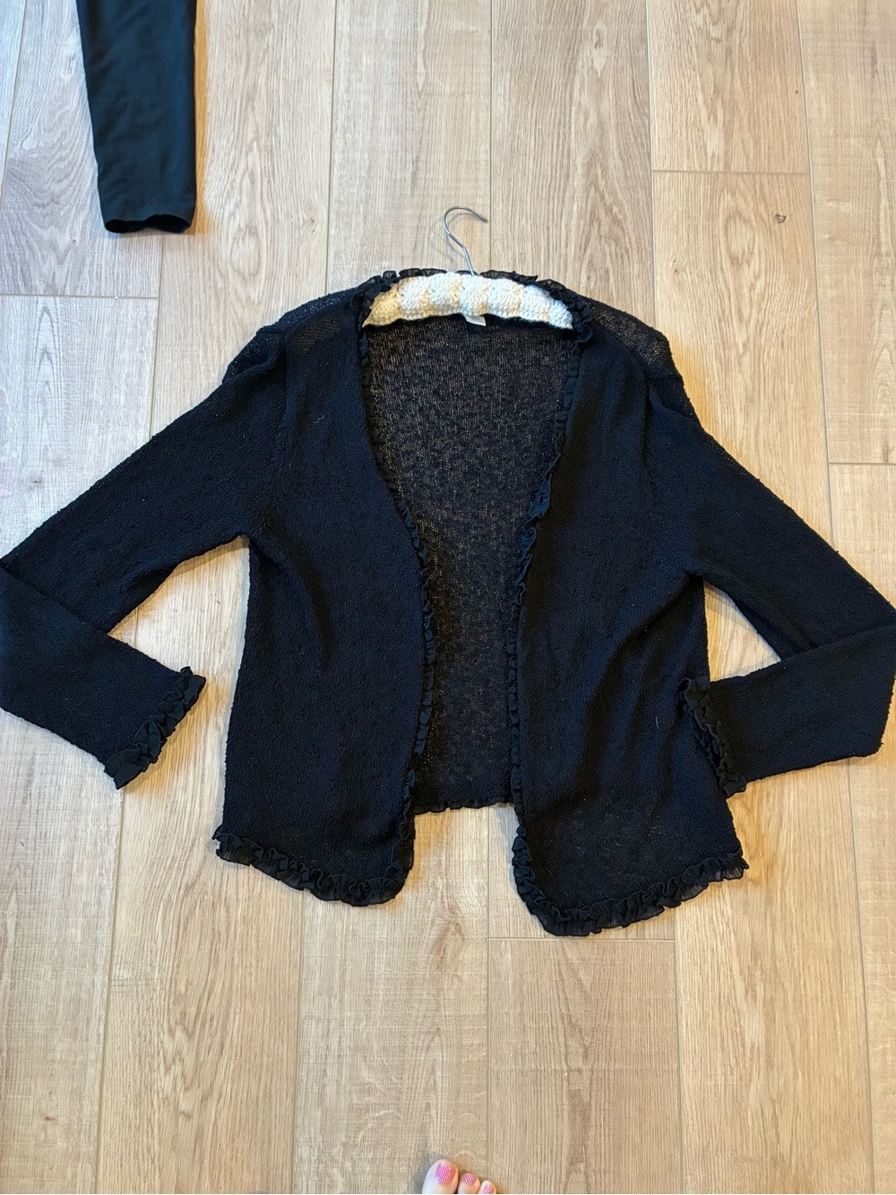 Chicos Black Open-Front Women's Sweater Cardigan lightweight witchy Whimsigoth